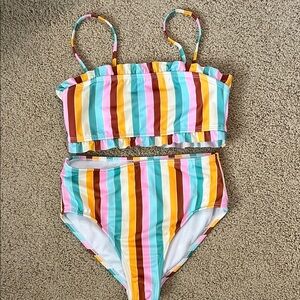 Wonder Nation Pink and Blue Bikini Set Retro High-Waisted